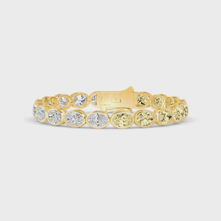 20.66ct Oval Yellow and White Lab Grown Diamond Bezel Exceptional Tennis Bracelet