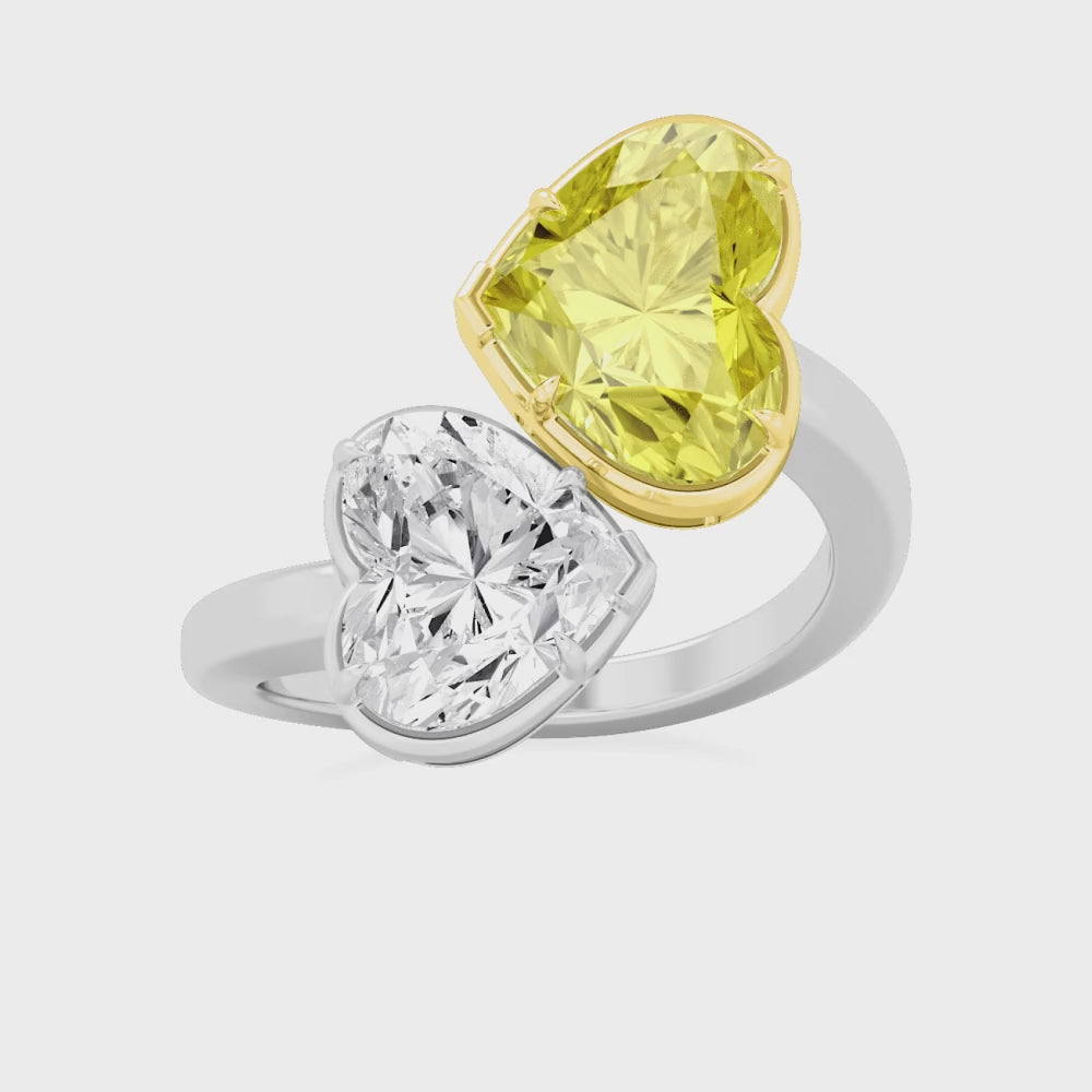 8.00ct Toi Et Moi Heart Yellow and White Lab Grown Diamond Ring
