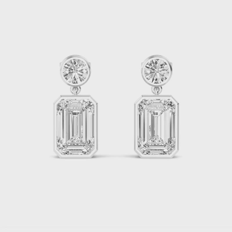 13.00ct Emerald and Round cut Lab Grown Diamond Exceptional Earrings