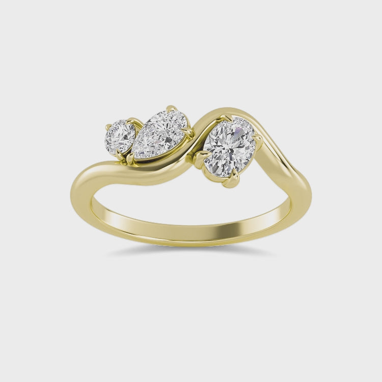 0.65ct Pear Oval and Round cut Lab Grown Diamond Wave Ring