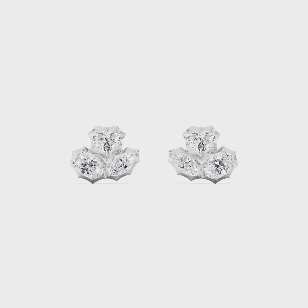 1.90ct Heart Marquise and Oval cut Lab Grown Diamond Georgian Cut Down Cluster Earrings