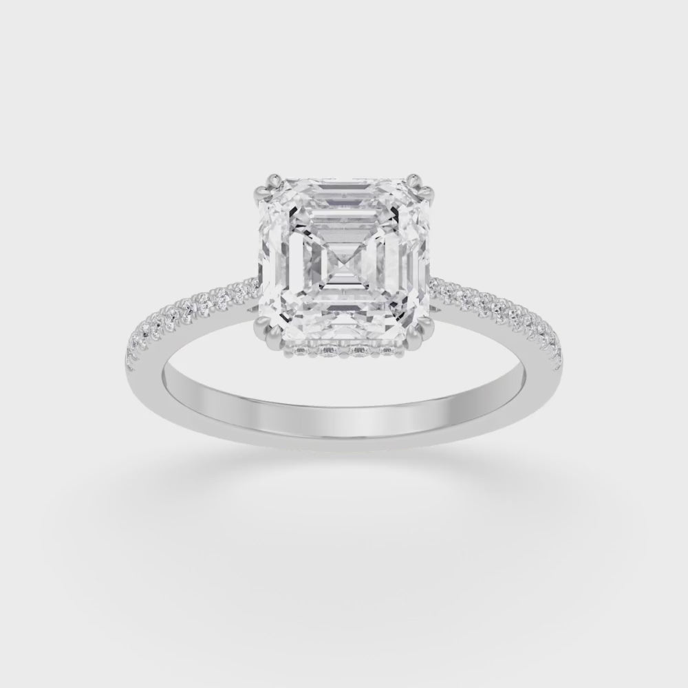 3.24ctw Asscher cut Hidden Halo Lab Grown Diamond Hidden Halo Engagement Ring