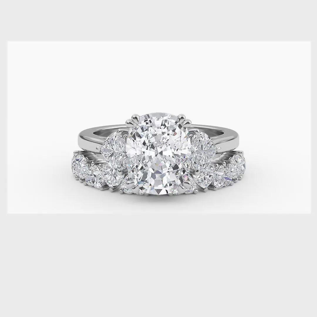 4.70ctw Cushion and Heart cut Lab Grown Diamond Exceptional Trilogy Engagement and Wedding Ring Set