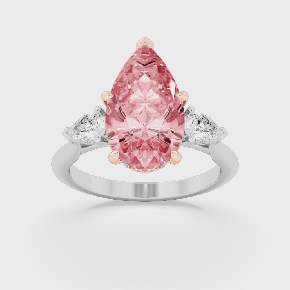 4.88ctw Pear shape Pink Lab Grown Diamond Exceptional Trilogy Engagement Ring
