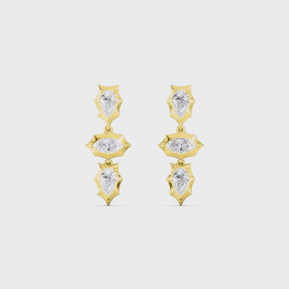 1.35ct Pear and Marquise Lab Grown Diamond Georgian Cut Down Drop Earrings