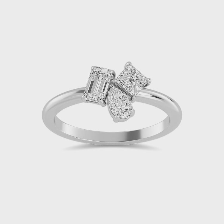 0.75ct Pear Princess and Emerald cut Lab Grown Diamond Three Stone Cluster Ring