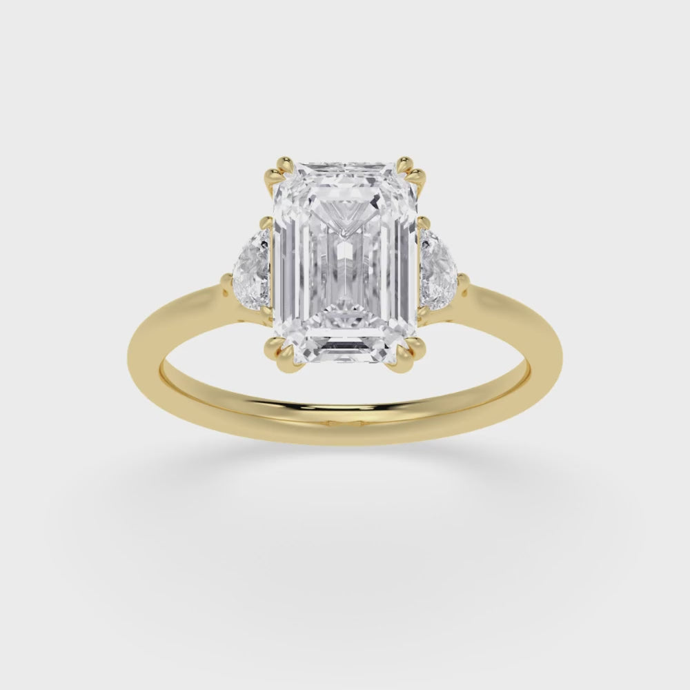 3.22ctw Emerald and Half Moon cut Lab Grown Diamond Trilogy Engagement Ring