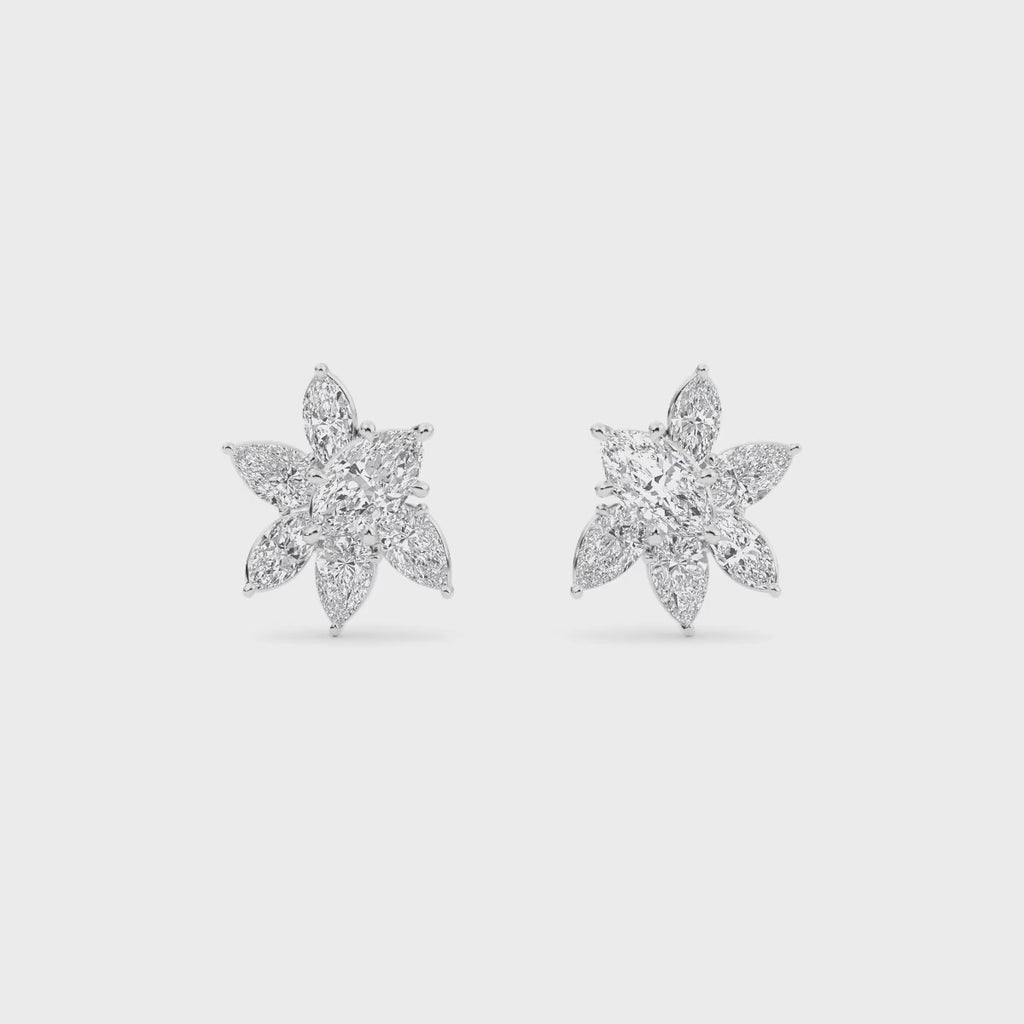3.90ct Marquise and Pear cut Lab Grown Diamond Floral Exceptional Earrings