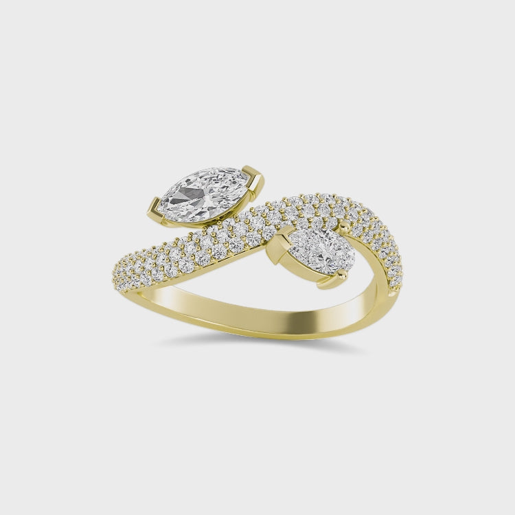 1.00ct Toi Et Moi Pear and Marquise Lab Grown Diamond Pave Wave Ring