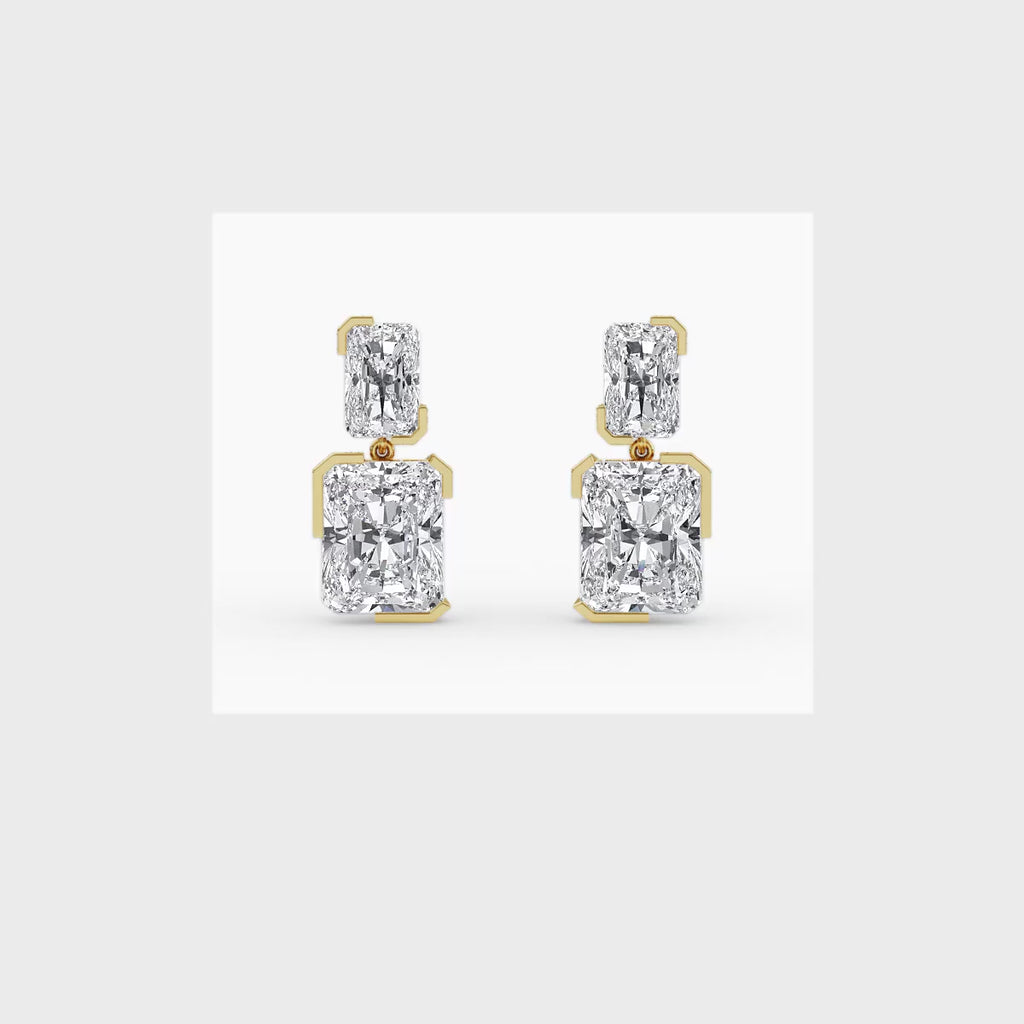 12.11ct Radiant cut Lab Grown Diamond Exceptional Bezel Drop Earrings