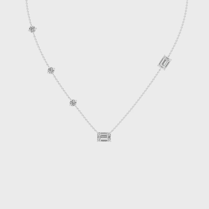 2.50ct Emerald cut Lab Grown Diamond Station Necklace
