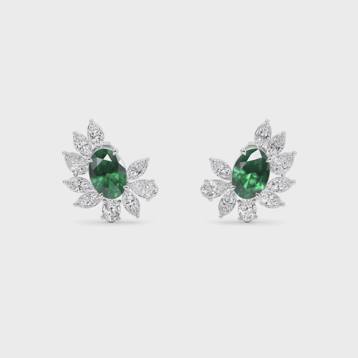 5.25ct Oval Lab Grown Emerald and Diamond Exceptional Earrings