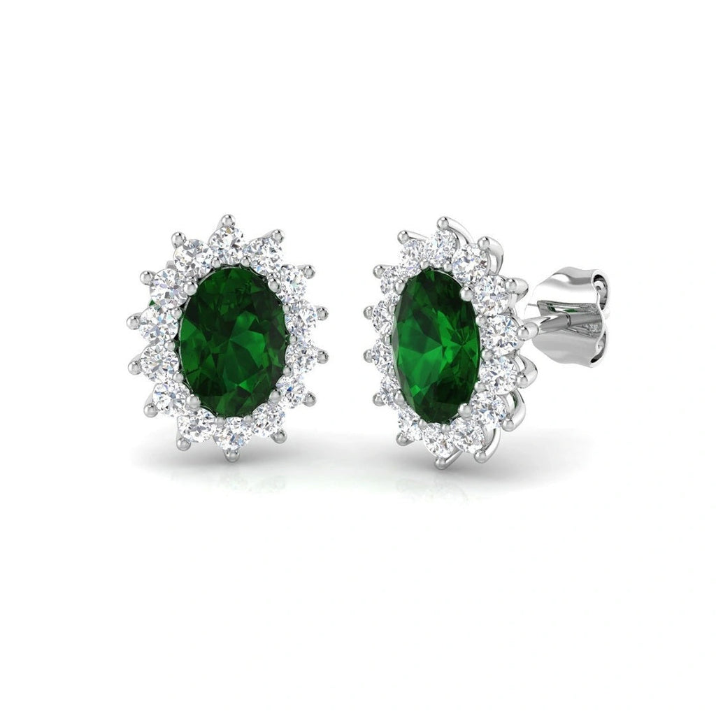 2.61ctw Lab Grown Diamond and Emerald Oval Halo Earrings in 9k Gold