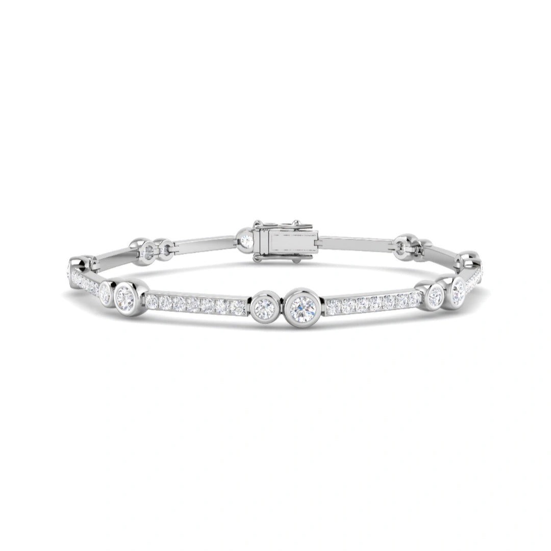 2.00ct Lab Grown Diamond Round Bezel Accent Tennis Bracelet in 9k Gold