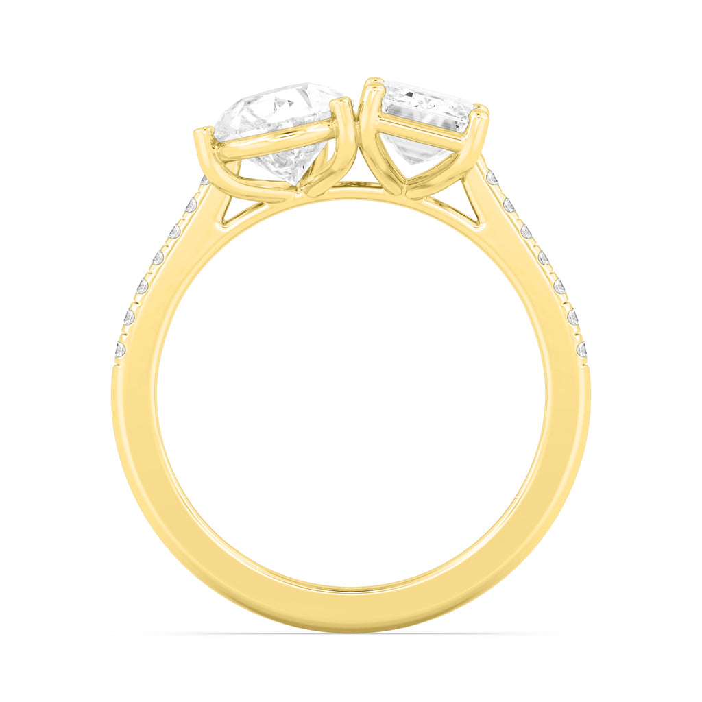 3.20ctw Emerald cut and Pear Lab Grown Diamond Toi et Moi Engagement Ring