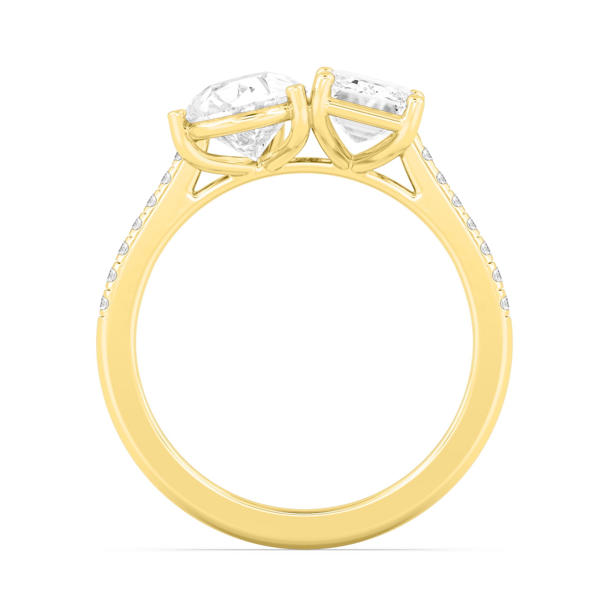 3.20ctw Emerald cut and Pear Lab Grown Diamond Toi et Moi Engagement Ring