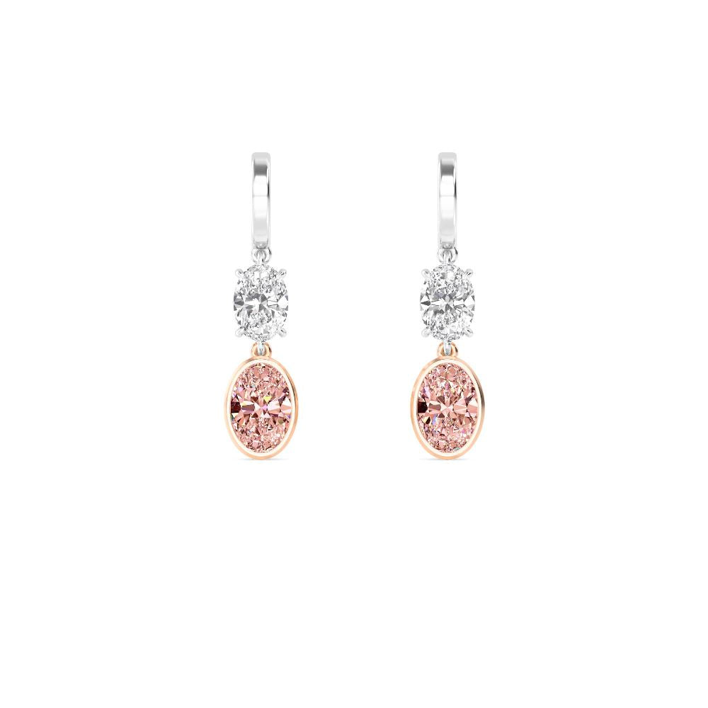 6.34ct Oval Pink and White Lab Grown Diamond Exceptional Drop Earrings