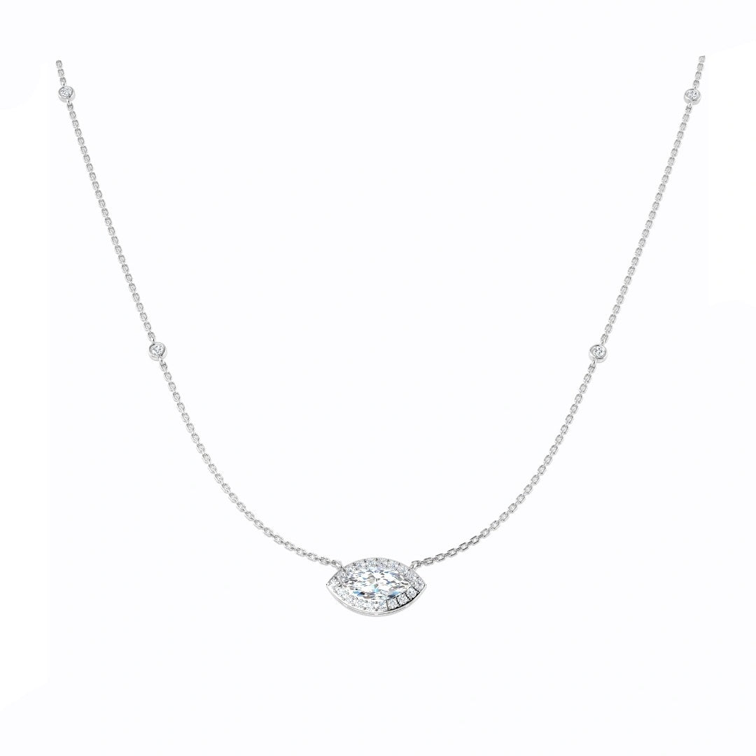 1.60ct Marquise Halo Lab Grown Diamond Station Necklace in 9k Gold