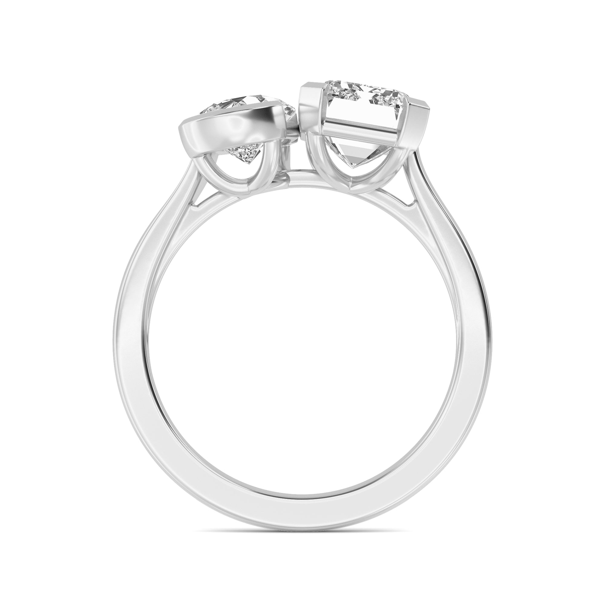 4.00ctw Emerald cut and Pear Lab Grown Diamond Toi et Moi Engagement Ring