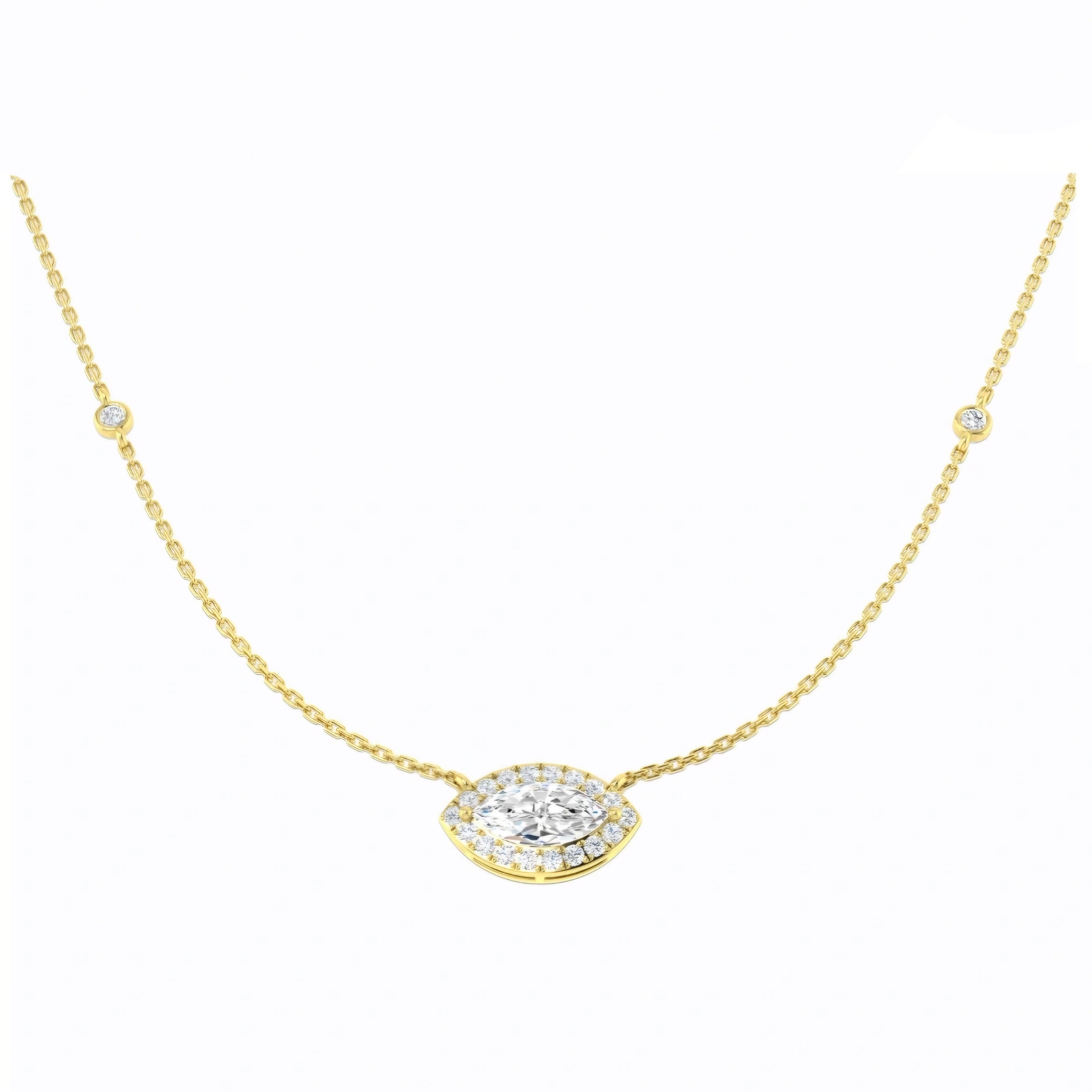 1.60ct Marquise Halo Lab Grown Diamond Station Necklace in 9k Gold