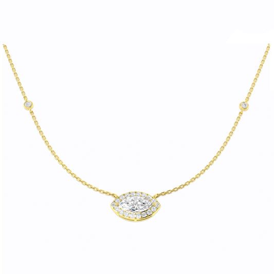 1.60ct Marquise Halo Lab Grown Diamond Station Necklace in 9k Gold