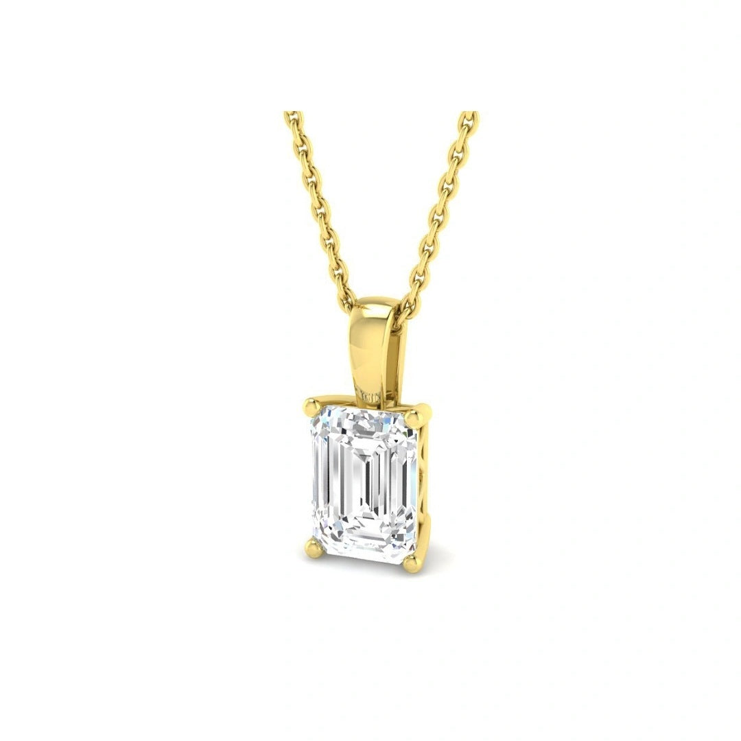 1.50ct Lab Grown Diamond Emerald cut Solitaire Necklace in 9k Gold