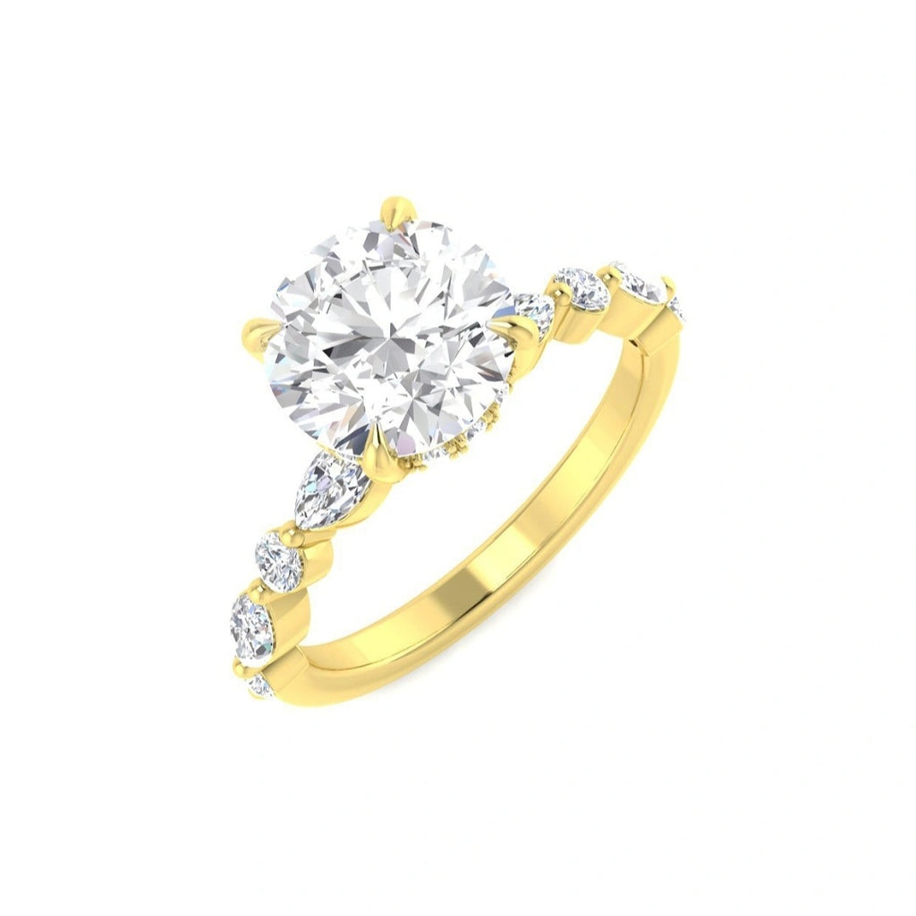 The Luna 2.57ctw Round cut Lab Grown Diamond Marquise and Round Band Hidden Halo Engagement Ring