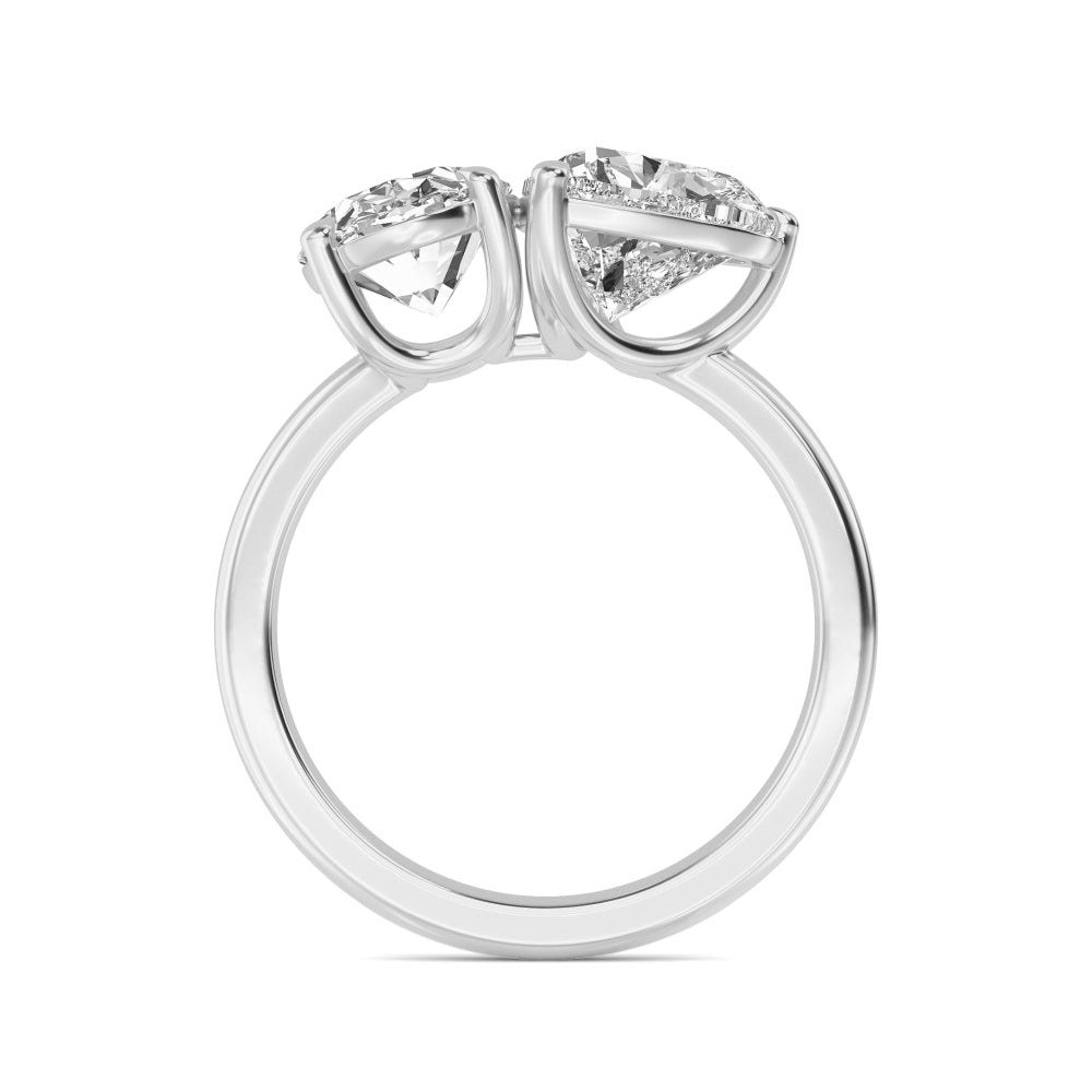 3.00ctw Oval and Heart cut Lab Grown Diamond Toi et Moi Engagement Ring