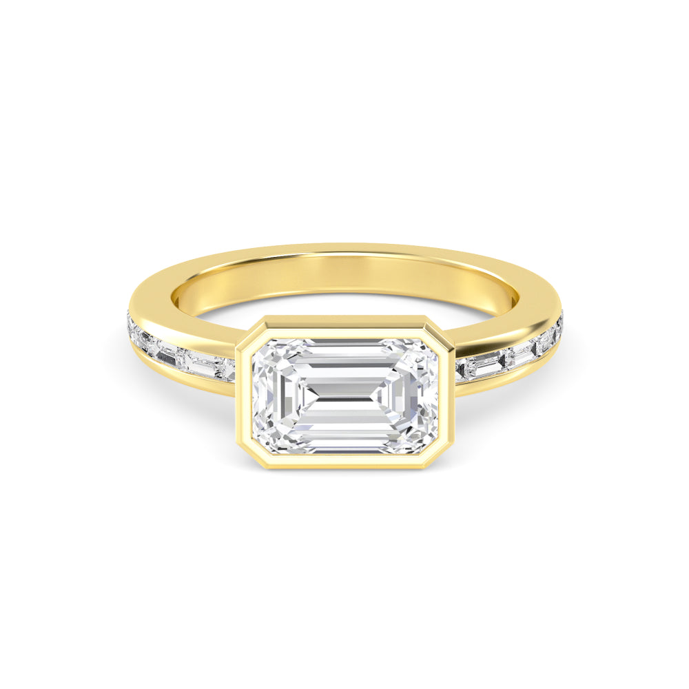 3.00ct Emerald cut Lab Grown Diamond East-West Bezel Diamond Band Engagement Ring