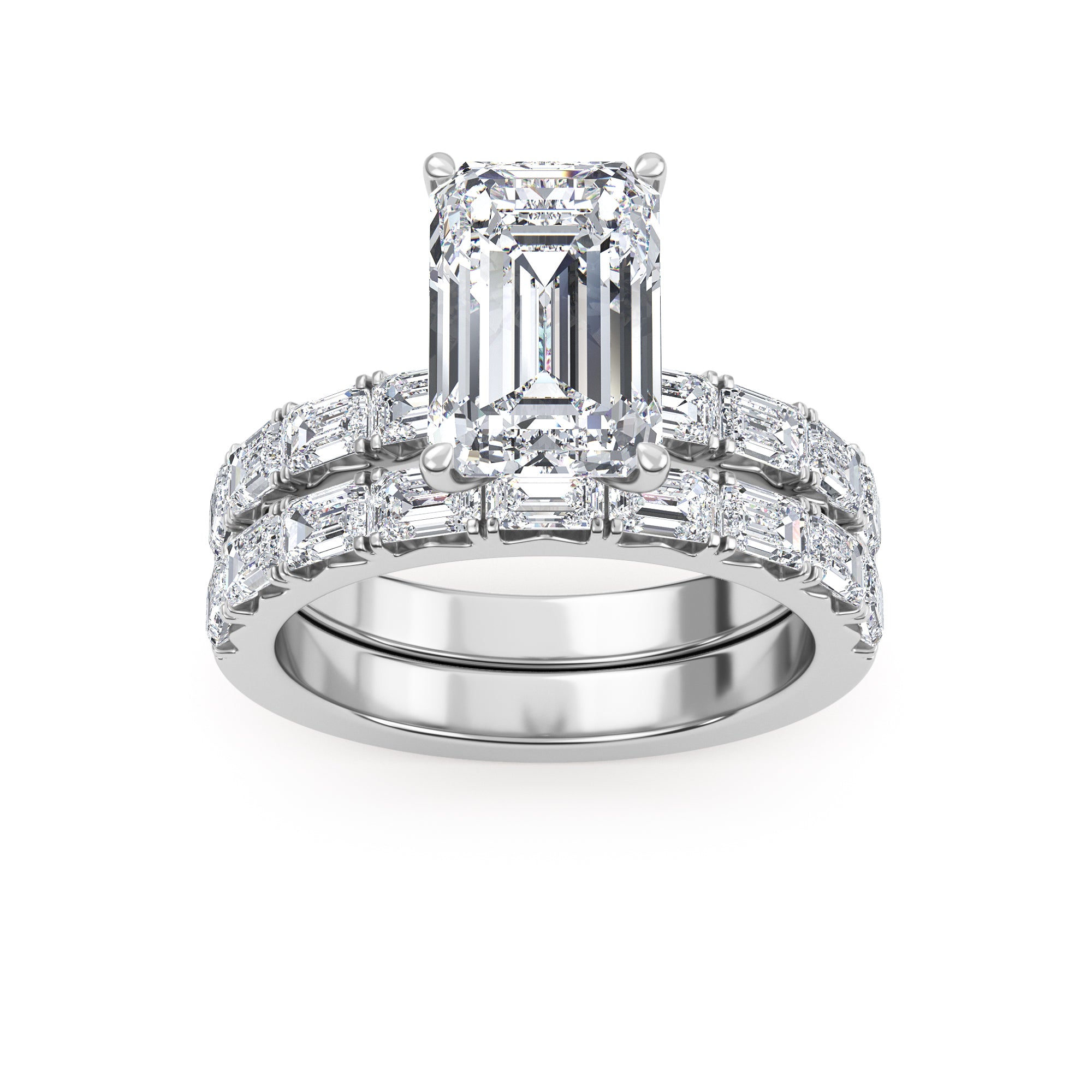 4.97ctw Emerald cut Lab Grown Diamond Exceptional Engagement and Emerald cut Wedding Ring Set