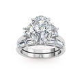 4.86ctw Oval and Trapezoid cut Lab Grown Diamond Exceptional Trilogy Engagement and Baguette Wedding Ring Set