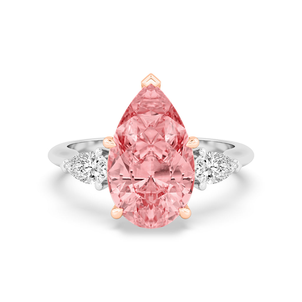 4.88ctw Pear shape Pink Lab Grown Diamond Exceptional Trilogy Engagement Ring