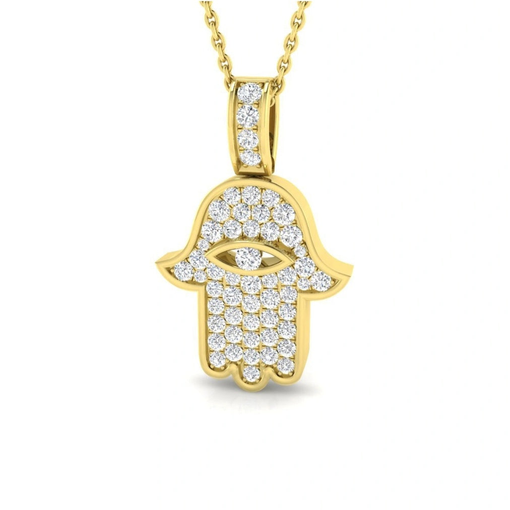 Large Hamza Hand Lab Grown Diamond Necklace in 9k Gold