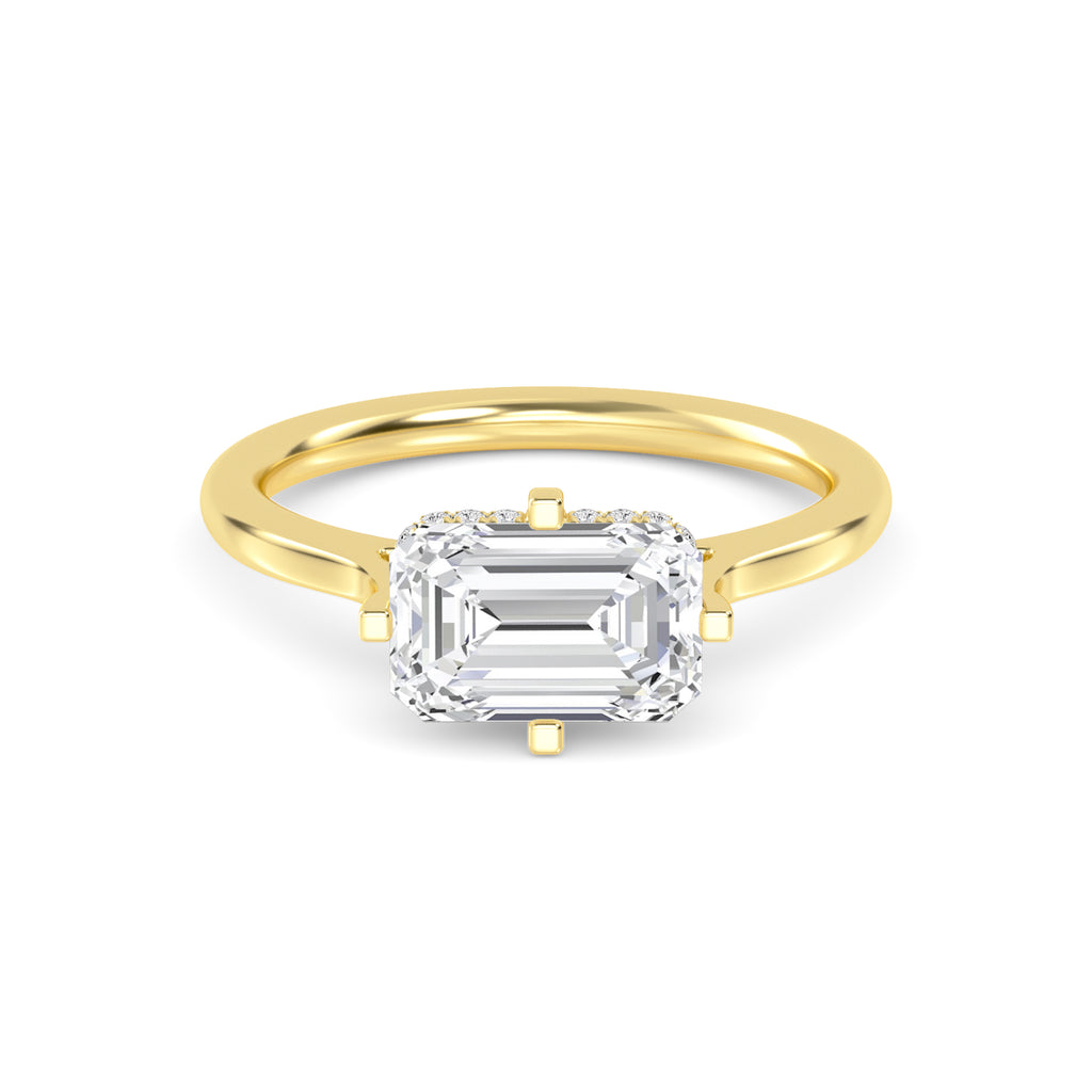 2.00ct Emerald cut Lab Grown Diamond Solitaire East-West Compass Setting Engagement Ring