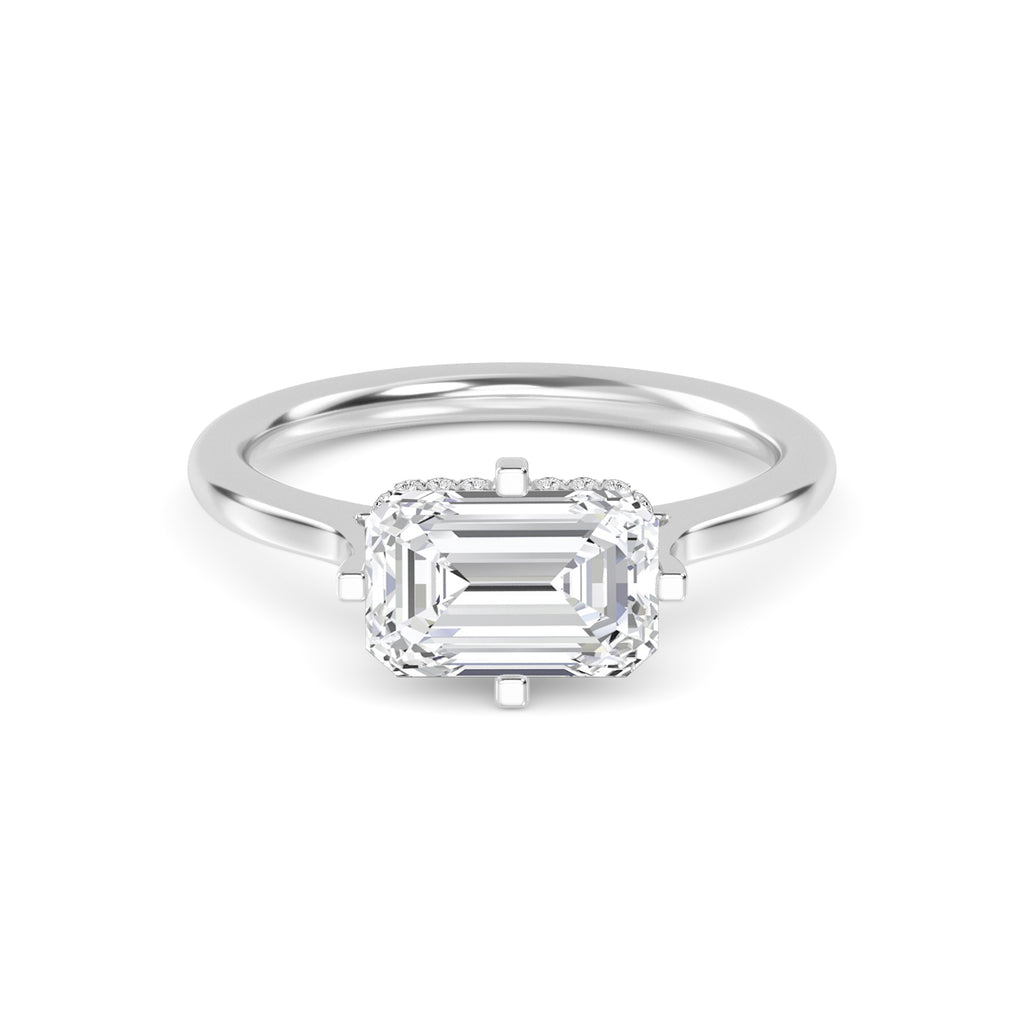 2.00ct Emerald cut Lab Grown Diamond Solitaire East-West Compass Setting Engagement Ring