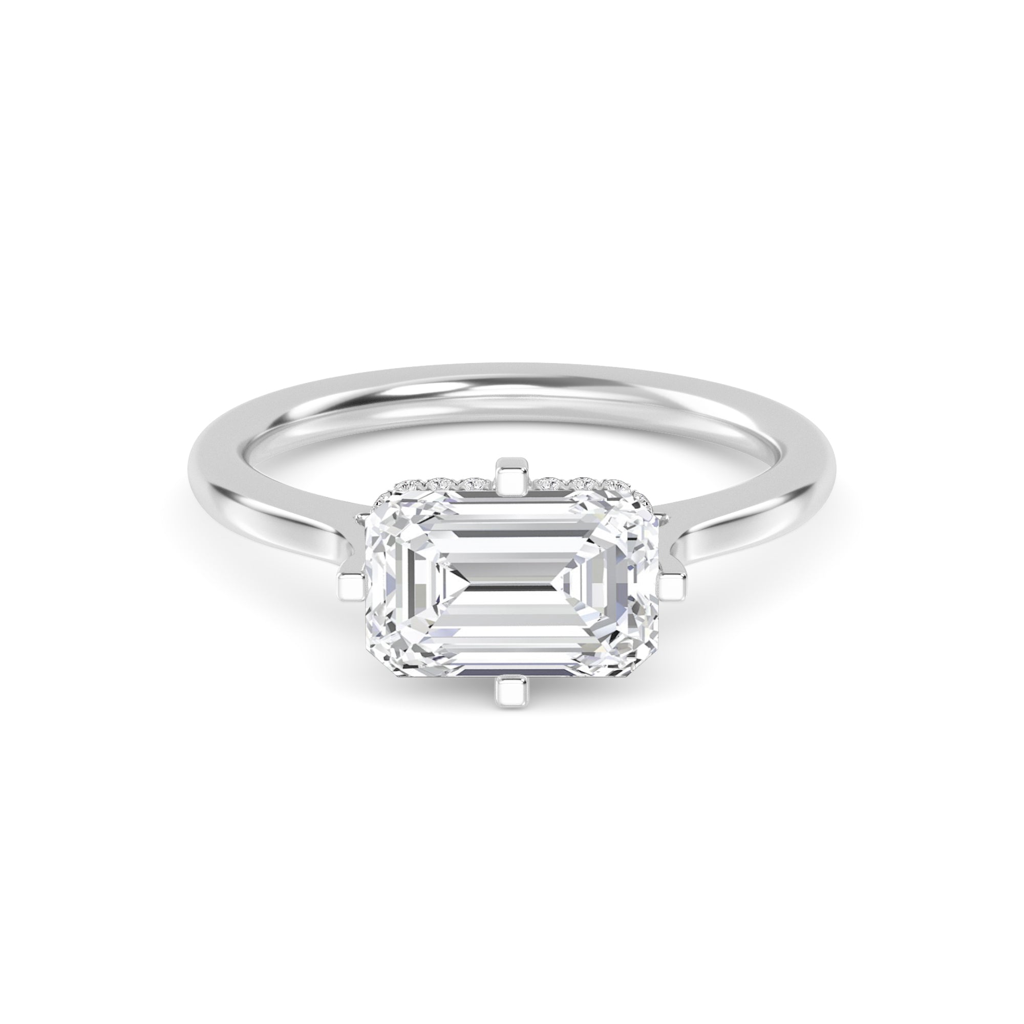 2.00ct Emerald cut Lab Grown Diamond Solitaire East-West Compass Setting Engagement Ring