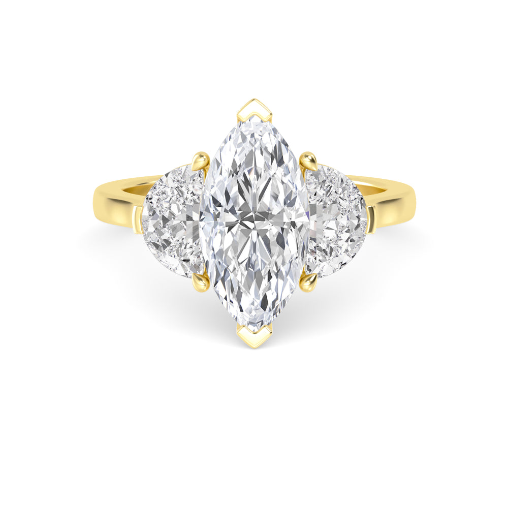 3.00ctw Marquise and Half Moon cut Lab Grown Diamond Trilogy Engagement Ring