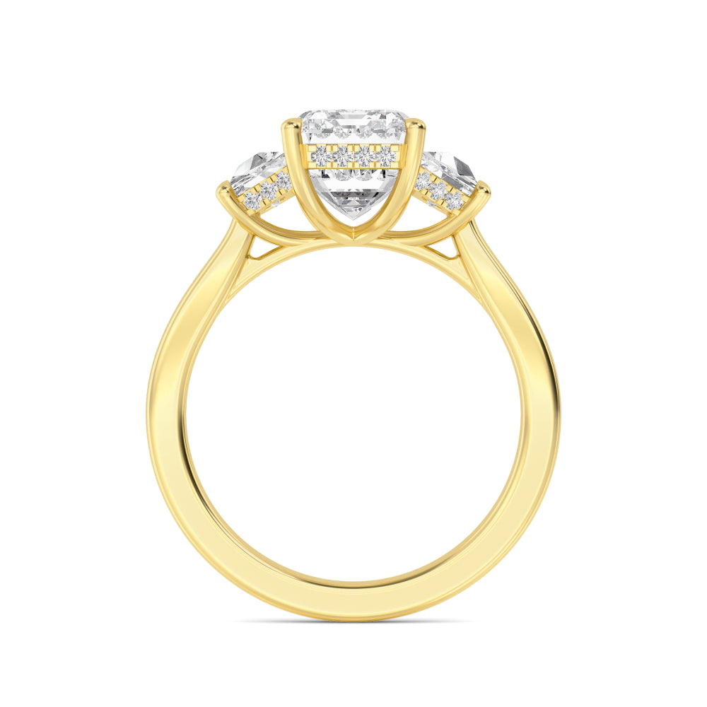 4.00ctw Emerald cut and Trapezoid Lab Grown Diamond Hidden Halo Trilogy Engagement Ring