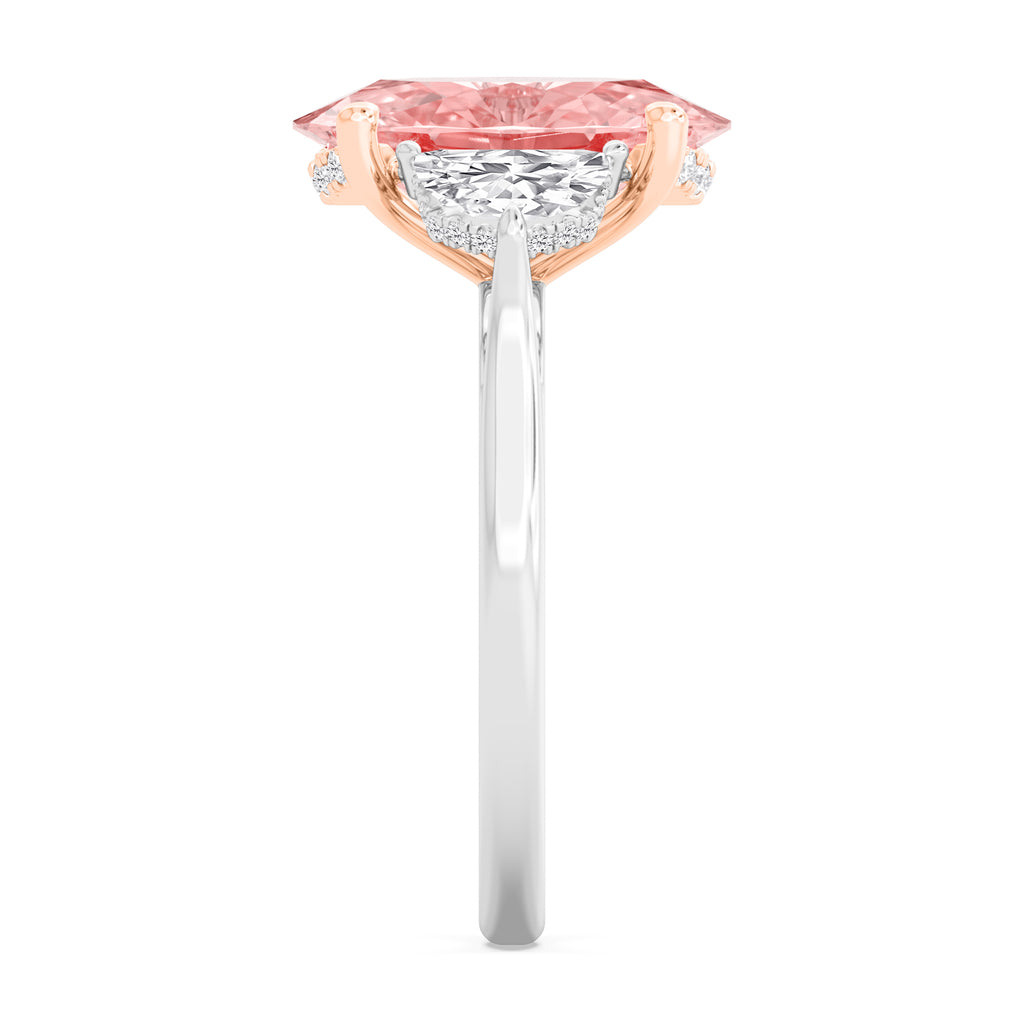 4.77ctw Pink Oval Lab Grown Diamond and Half Moon cut Exceptional Trilogy Engagement Ring