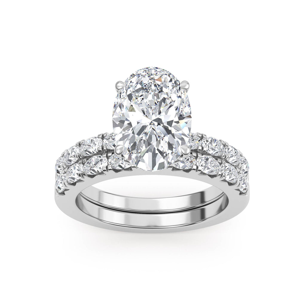 3.77ctw Oval cut Oval Band Hidden Halo Lab Grown Diamond Exceptional Engagement and Oval Wedding Ring Set