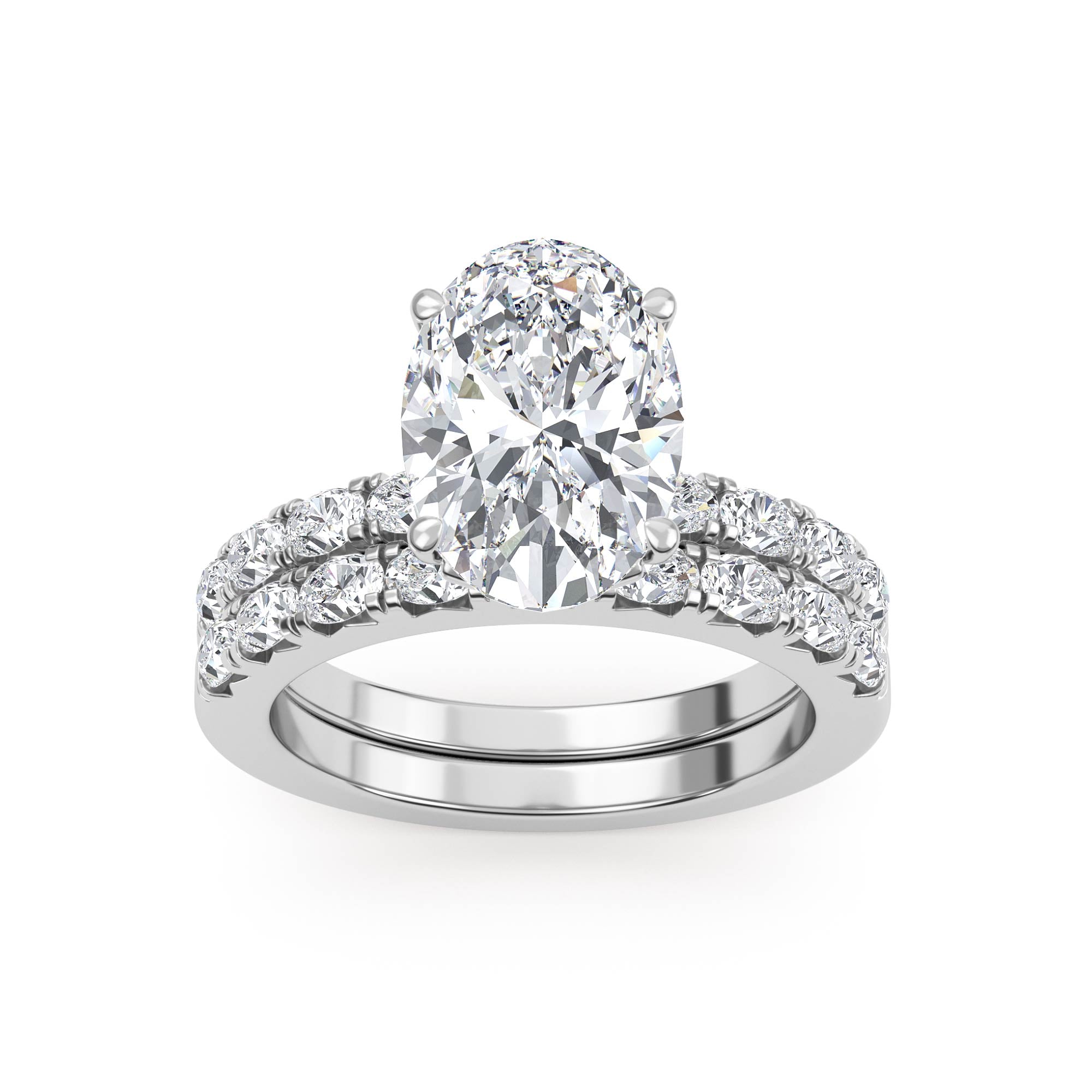 3.77ctw Oval cut Oval Band Hidden Halo Lab Grown Diamond Exceptional Engagement and Oval Wedding Ring Set