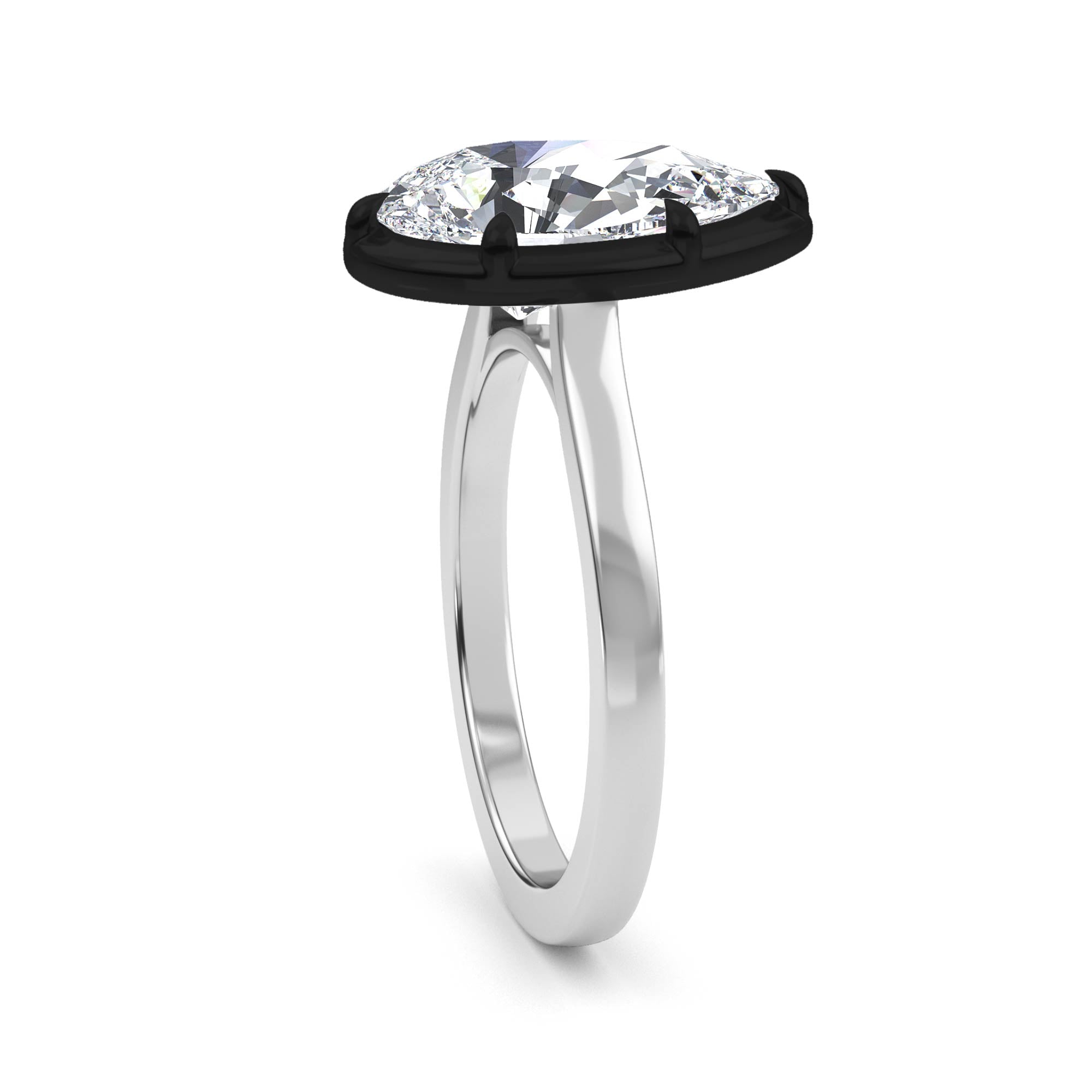 3.00ctw Pear cut Lab Grown Diamond Blackened Gold Georgian Cut Down Engagement Ring