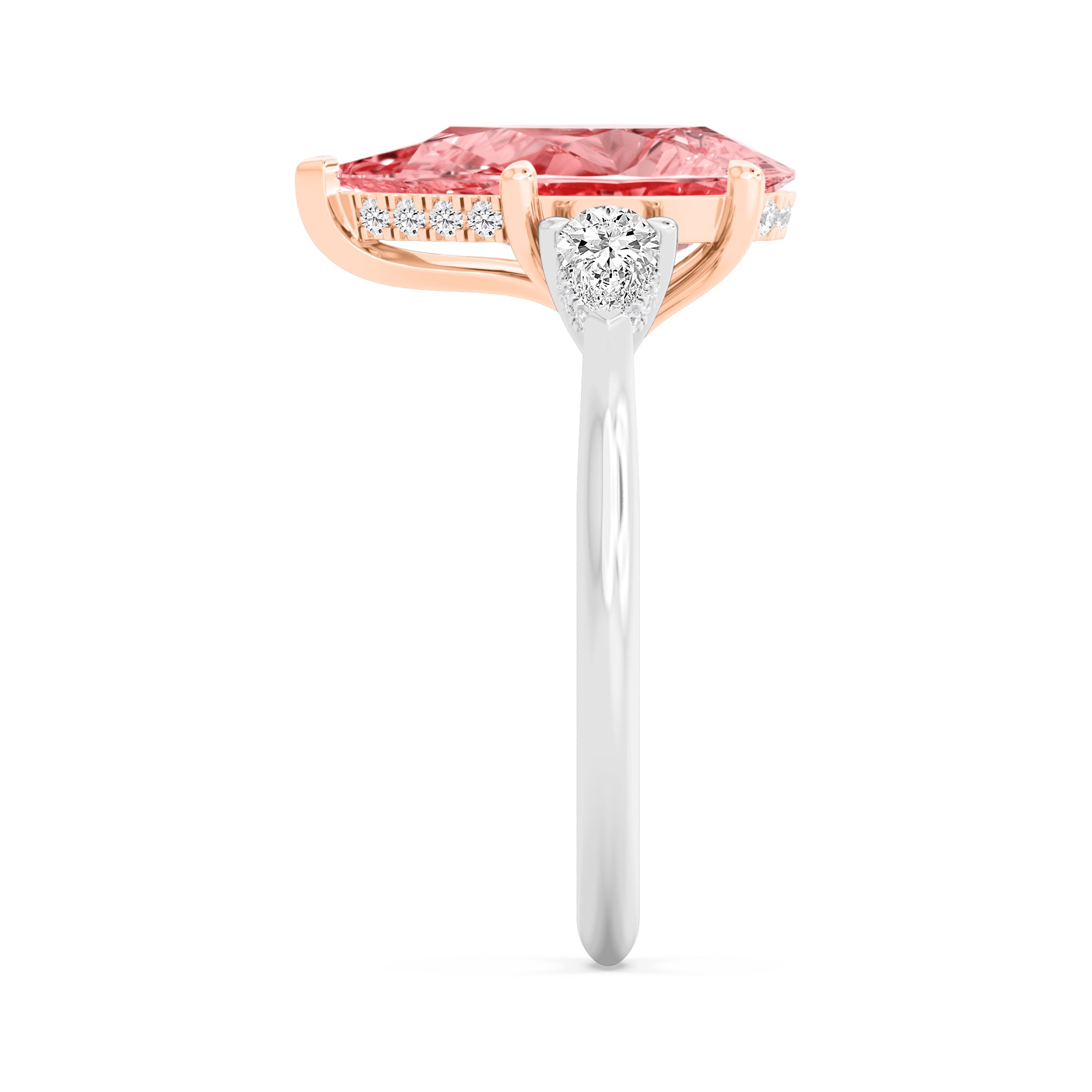 4.88ctw Pear shape Pink Lab Grown Diamond Exceptional Trilogy Engagement Ring