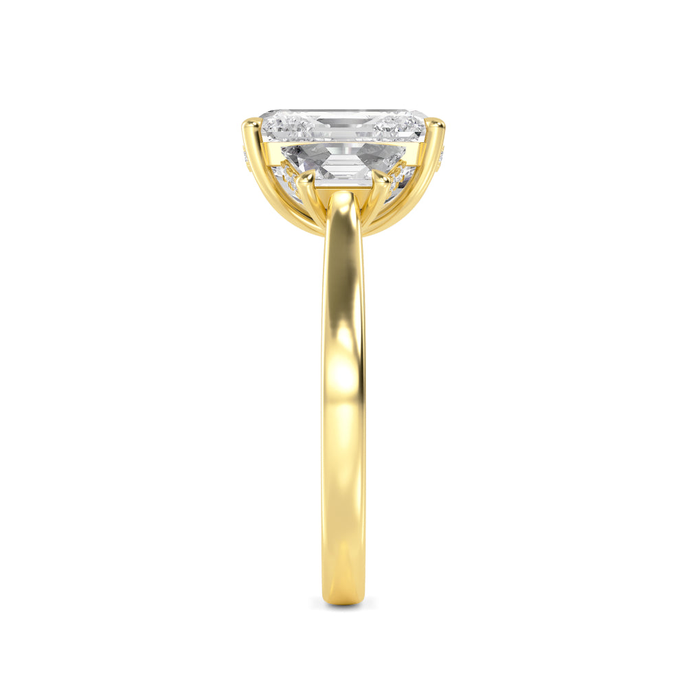 4.00ctw Emerald cut and Trapezoid Lab Grown Diamond Hidden Halo Trilogy Engagement Ring