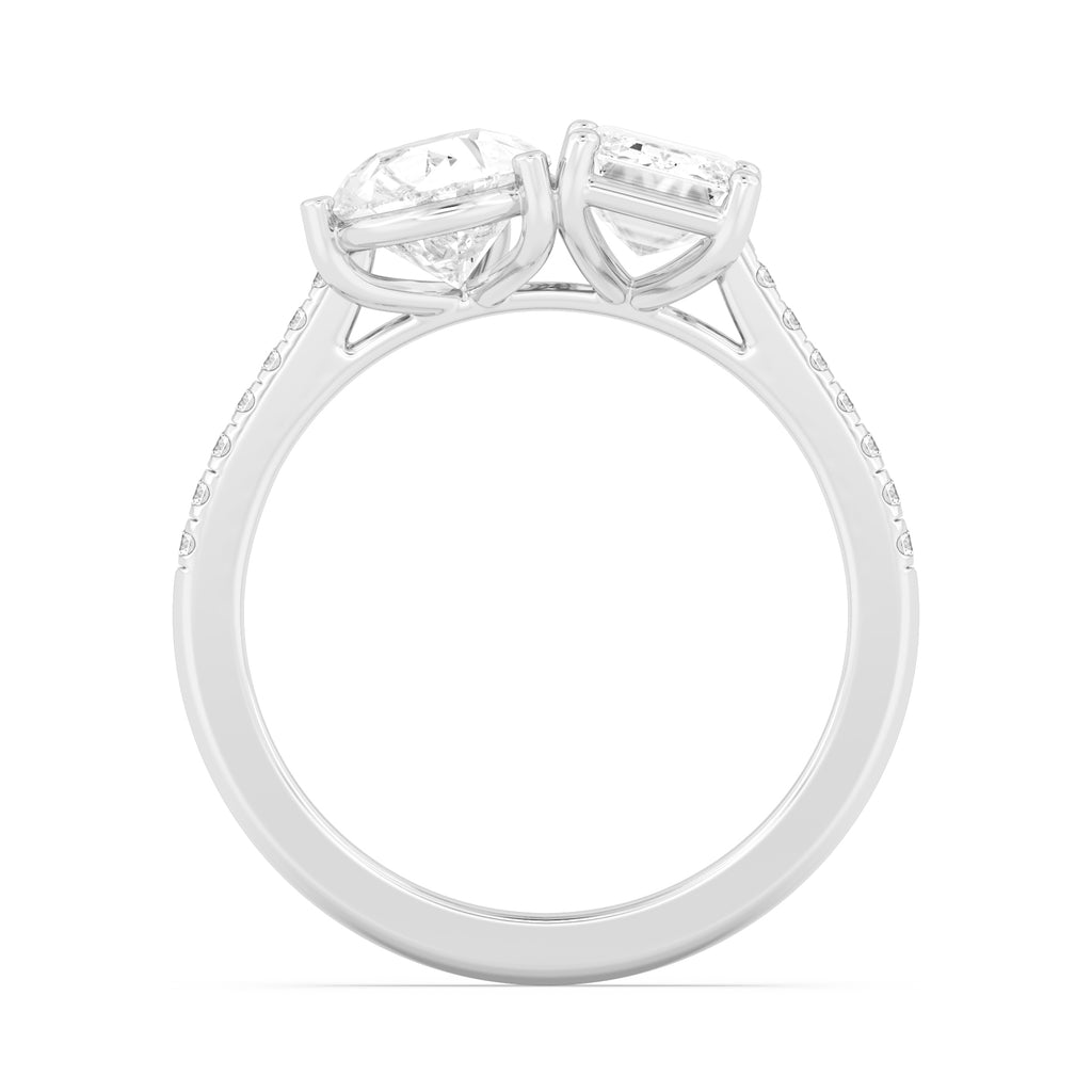 3.20ctw Emerald cut and Pear Lab Grown Diamond Toi et Moi Engagement Ring