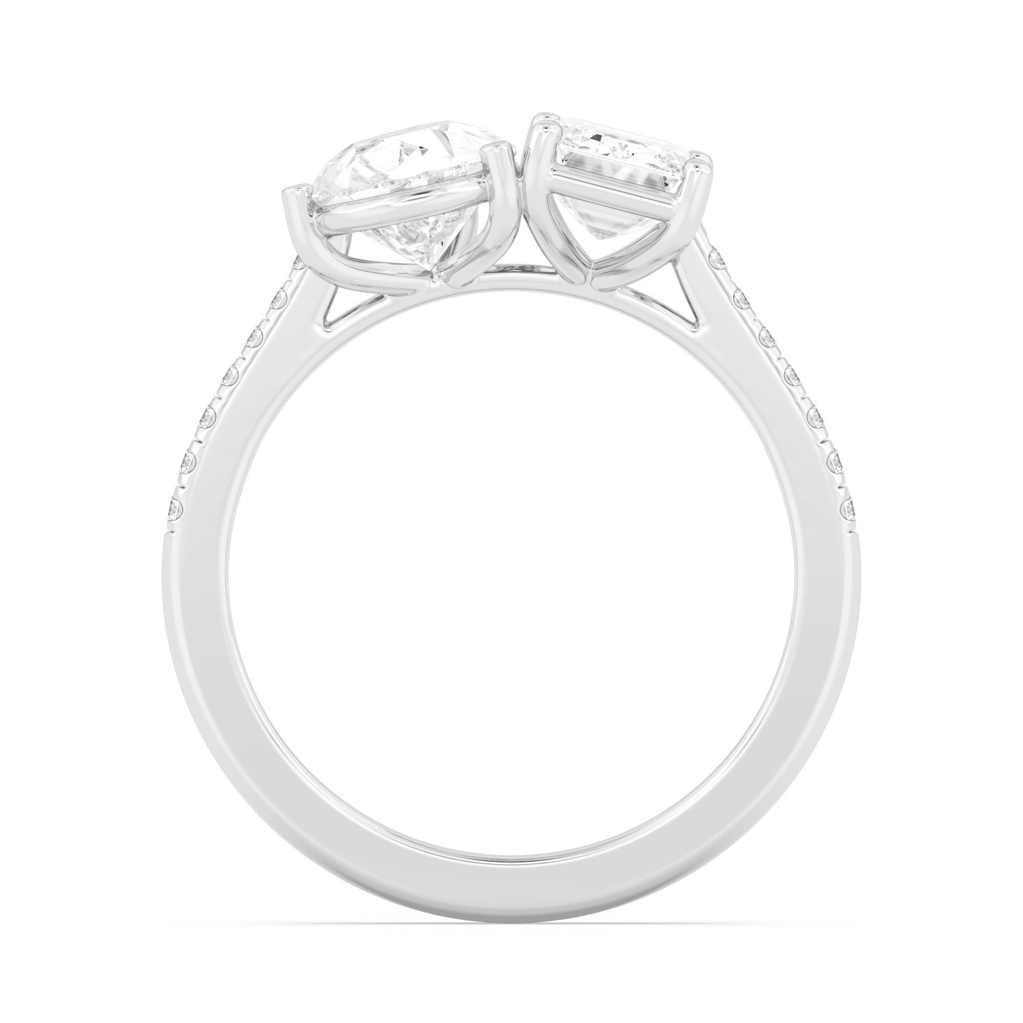 3.20ctw Emerald cut and Pear Lab Grown Diamond Toi et Moi Engagement Ring