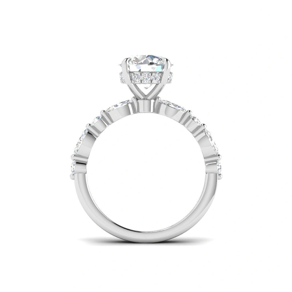 The Luna 2.57ctw Round cut Lab Grown Diamond Marquise and Round Band Hidden Halo Engagement Ring
