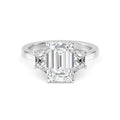 4.00ctw Emerald cut and Trapezoid Lab Grown Diamond Hidden Halo Trilogy Engagement Ring