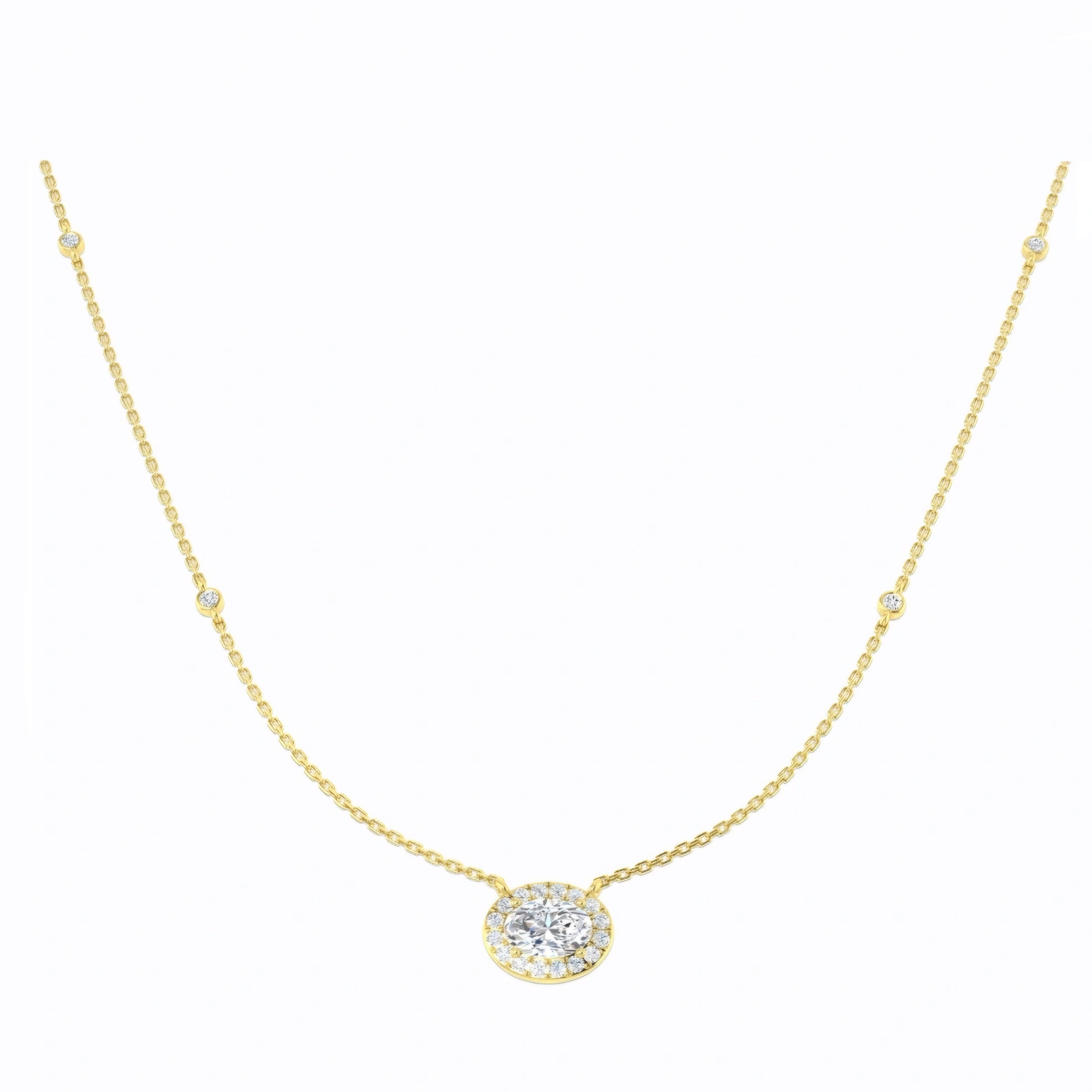 1.50ct Oval Halo Lab Grown Diamond Station Necklace in 9k Gold