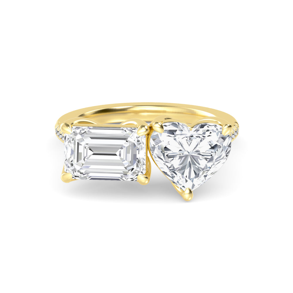 4.00ctw Emerald cut and Heart Lab Grown Diamond Toi et Moi Engagement Ring